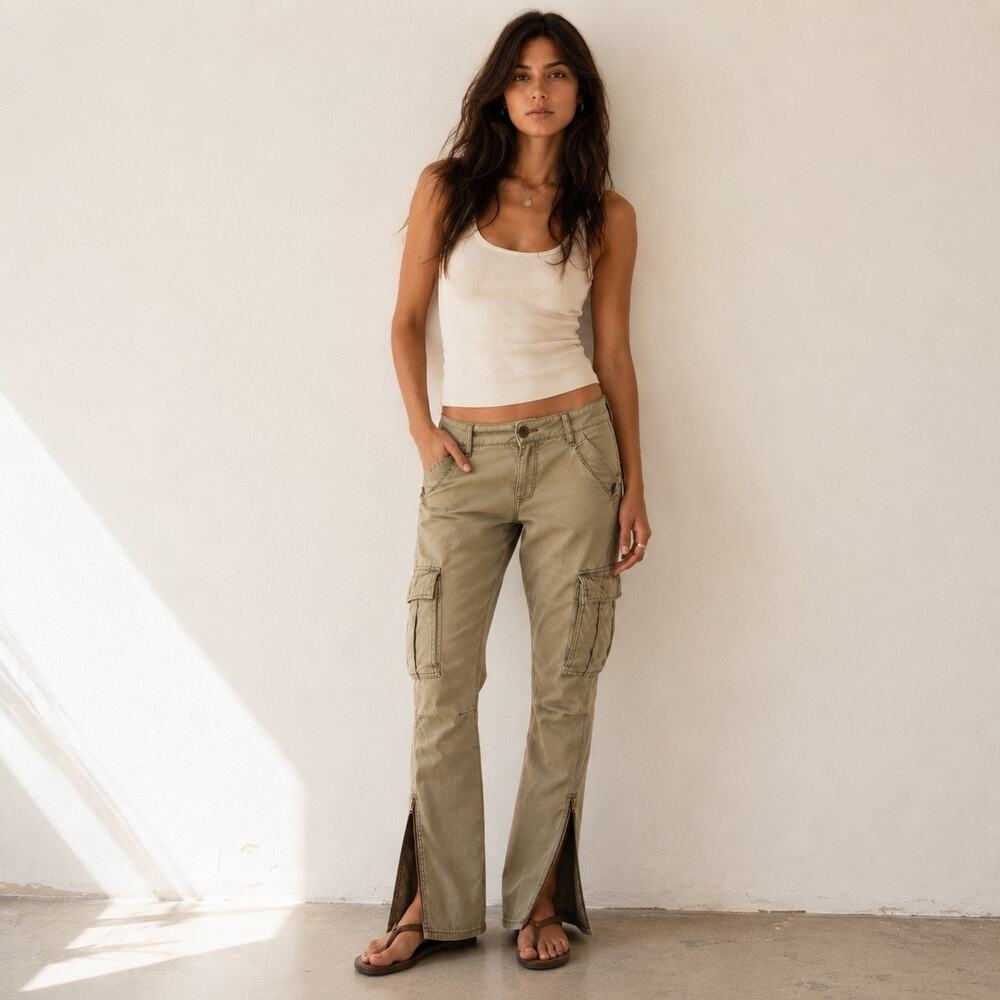 Ralph Lauren Denim & Supply Khaki Cargo Pants Zip Hem Low Rise Size 29